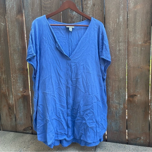 AVA & VIV Women’s Blue V-Neck Cap Sleeve Top Size 3X - Picture 1 of 10